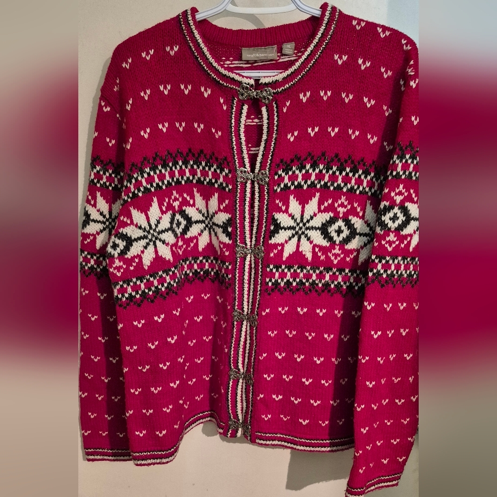 Festive Red Fair Isle Cardigan Sweater SZ.XL Croft & Barrow
